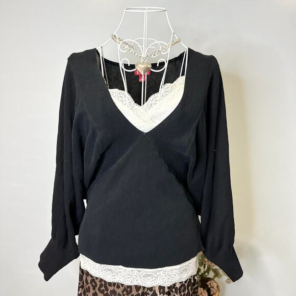 Cute vintage y2k black babydoll wrap sweater long sleeve top - Picture 3 of 6